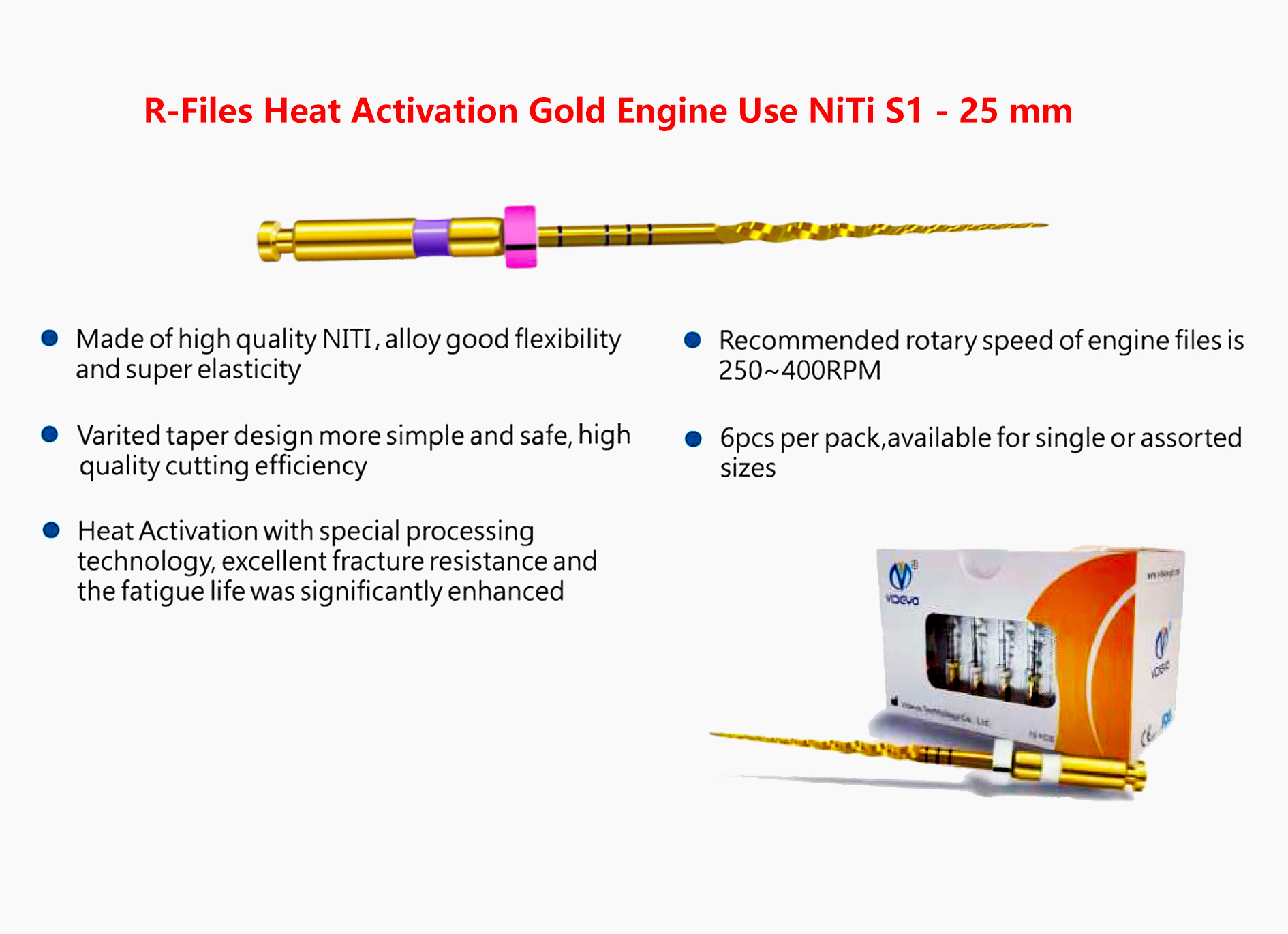 R-Files Heat Activation Gold Engine Use NiTi S1 - 25 mm