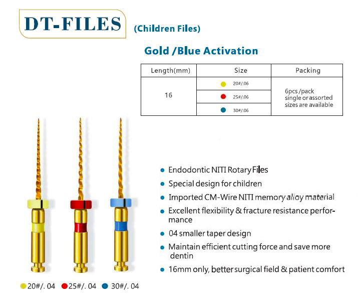 DT-Children Files Gold Heat Activation Engine Use NiTi 4% #20-30