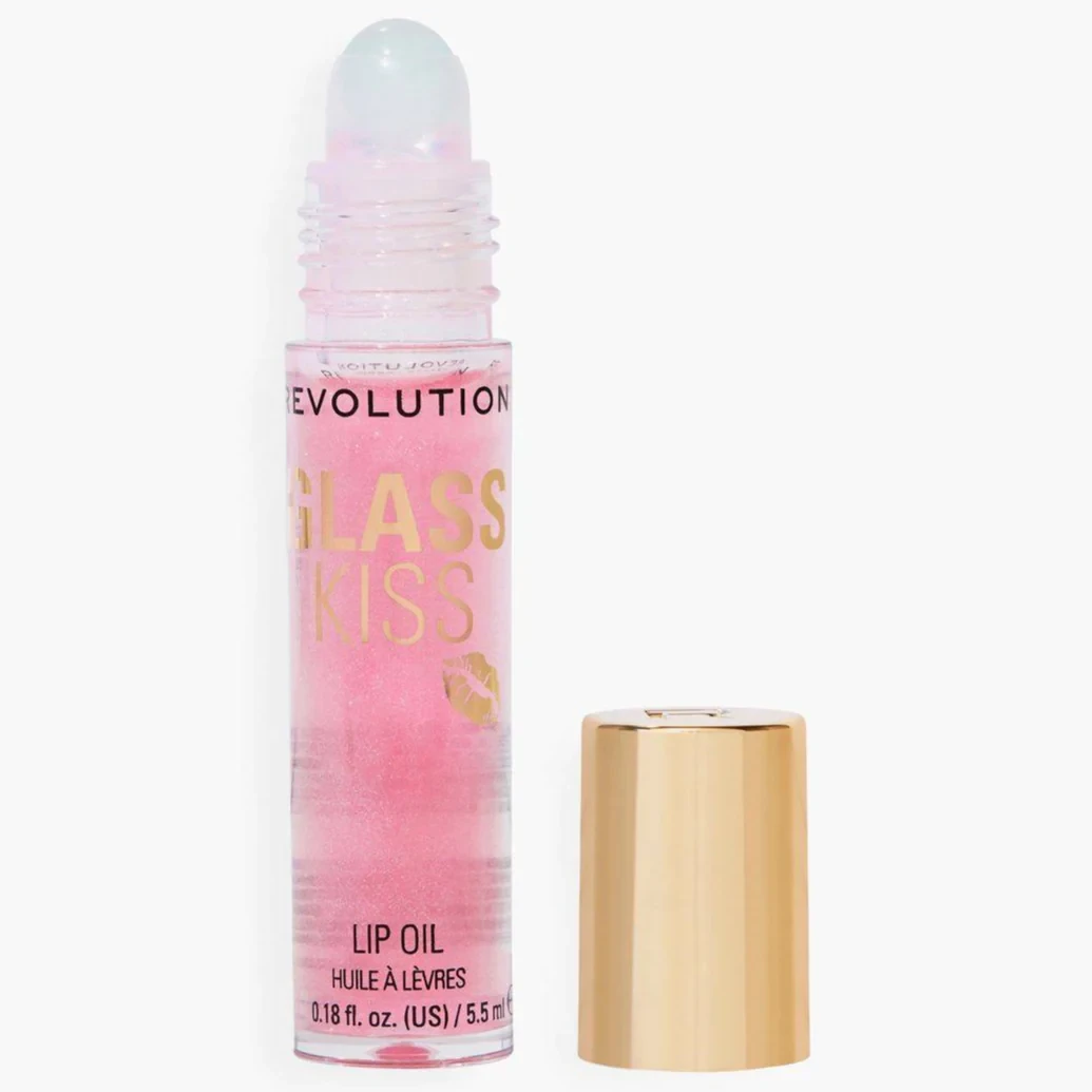 Revolution Makeup Glass Kiss Roller Ball Lip Oil Fairytale Pink Shimmer 5.5ml