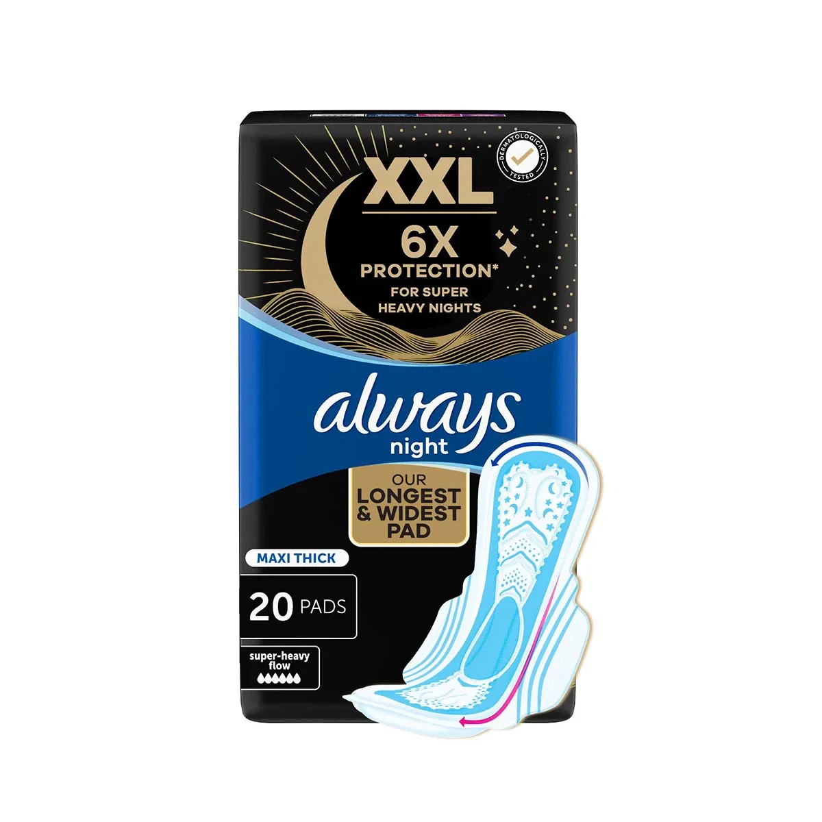 Always Sanitary Pads Maxi Thick Night+ 20 Count