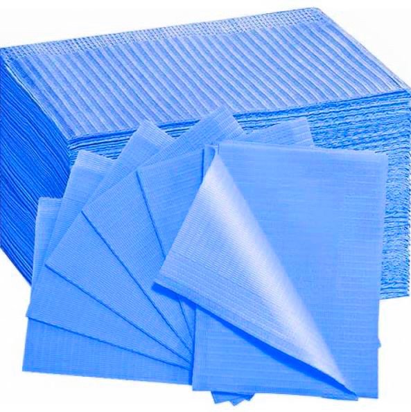 Patient Bibs, 2 Ply Paper + 1 Ply Poly, 6.5 gram, Blue