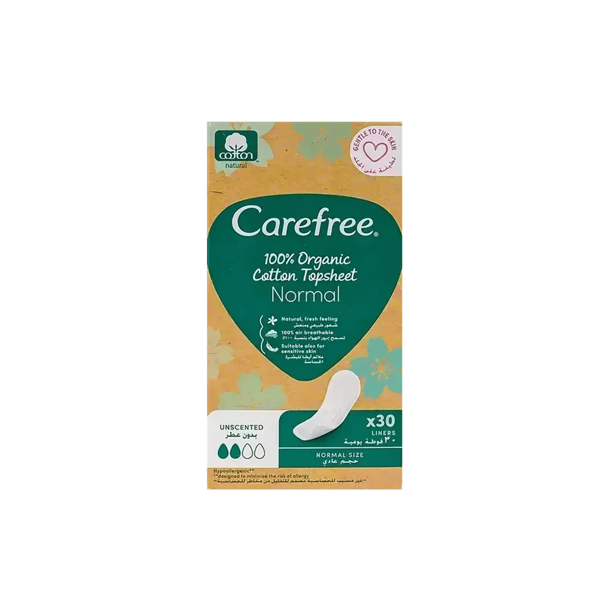 Carefree Organic Cotton Liners Normal 30 Pieces