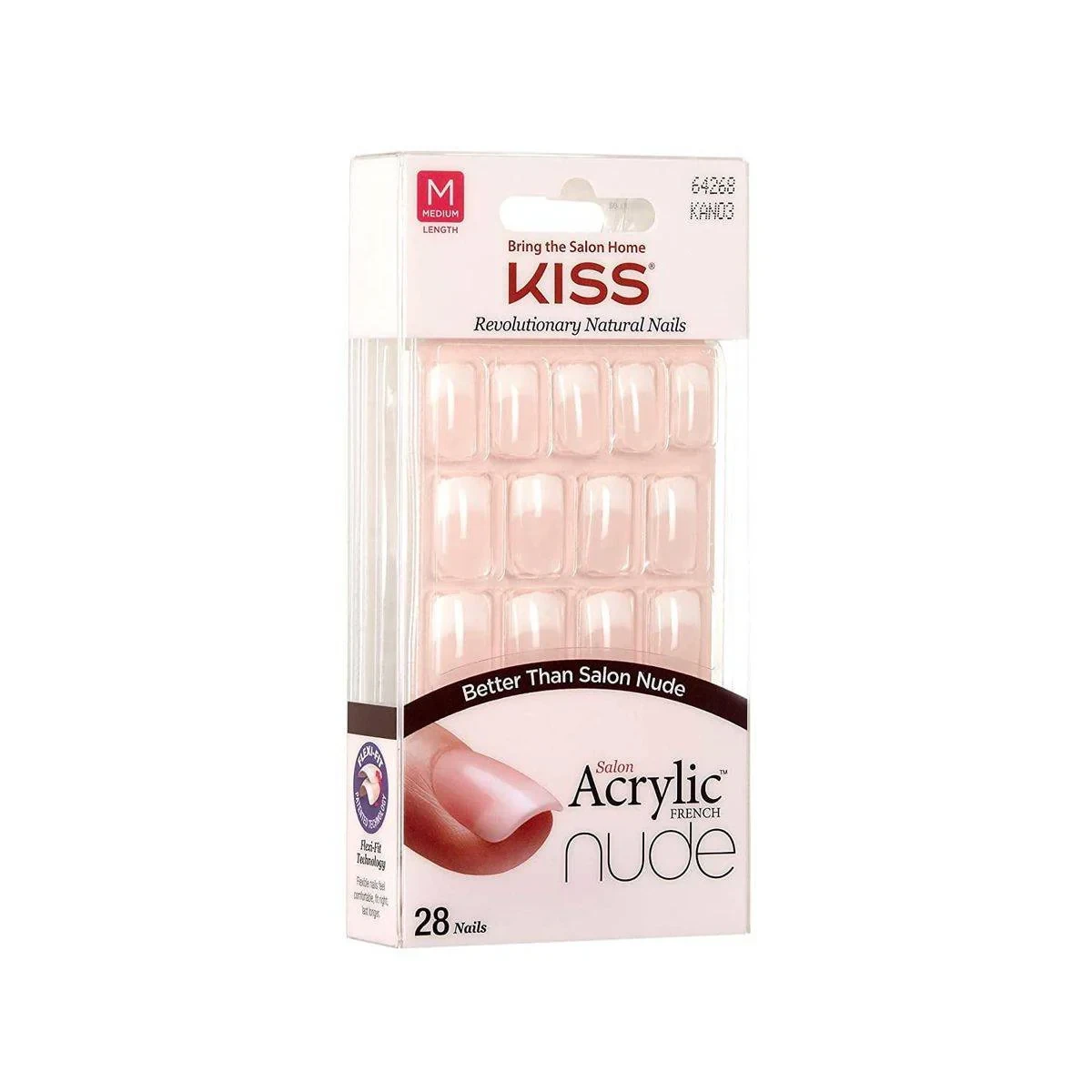 Kiss False Nails KAN03 Salon Acrylic French Nude Medium 28 Count