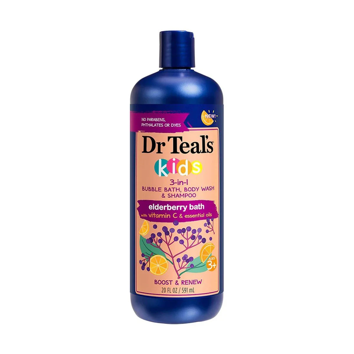 Dr Teals Kids 3 In 1 Bubble Bath Body Wash & Shampoo Elderberry 591ml
