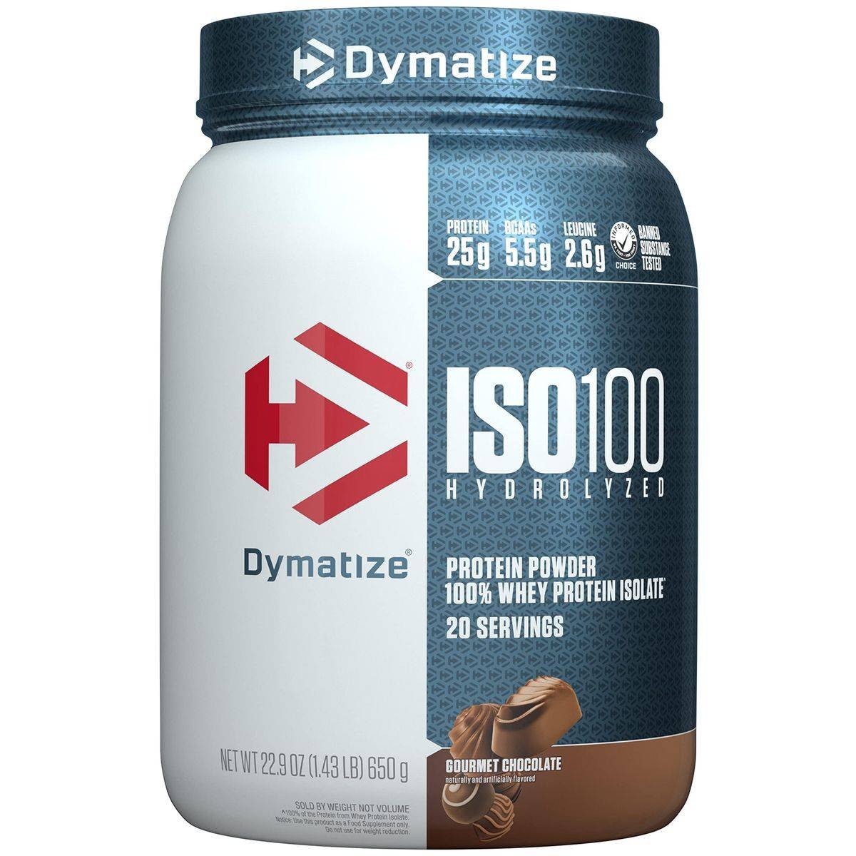 Dymatize ISO 100 Hydrolyzed 100% Whey Protein Powder Gourmet Chocolate 650g